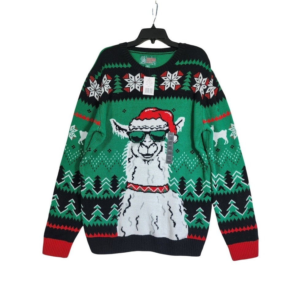 Ugly Christmas Sweater NWT XL Llama Santa Sunglasses Holiday Party Festive Cozy